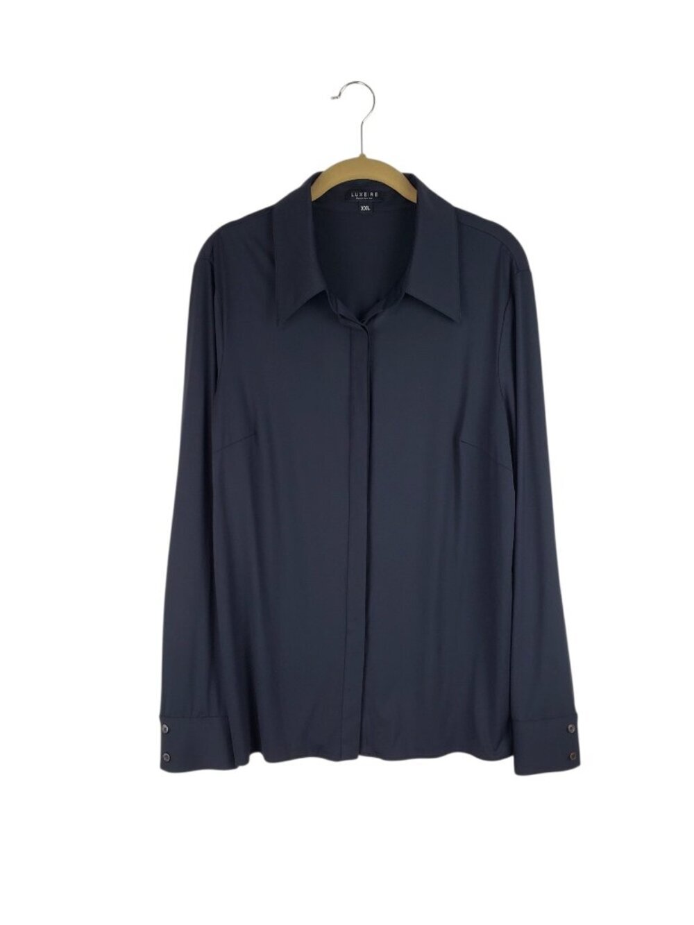 Luxeire Classic Long Sleeve Button Up Shirt Black Made in NY Womens XXL
